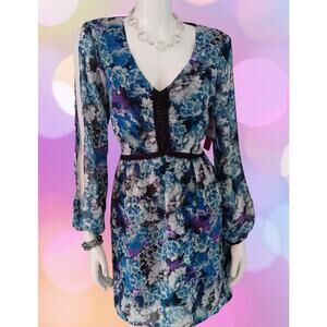 Dress Women Flower Blue, Black & Purple Midi Size M Dress (Reg: $50)